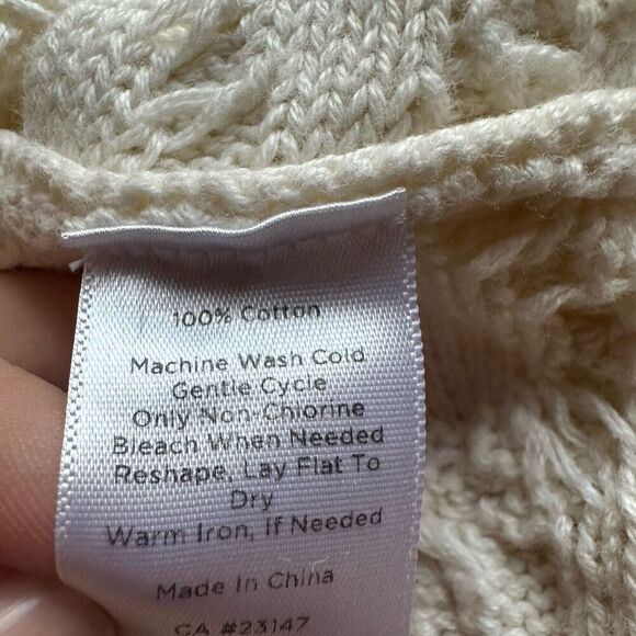 Talbots Cream Cotton Textured Cable Knit Tunic Sweater Button Sleeve Size Medium - Picture 6 of 7